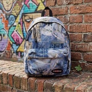 Vintage y2K EASTPAK All Over Denim Print Two Pocket Blue Mini Backpack
